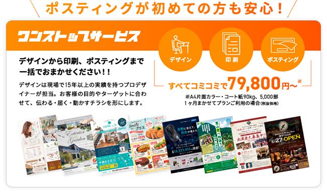 デザインから印刷、ポスティングまでワンストップでご提供可能